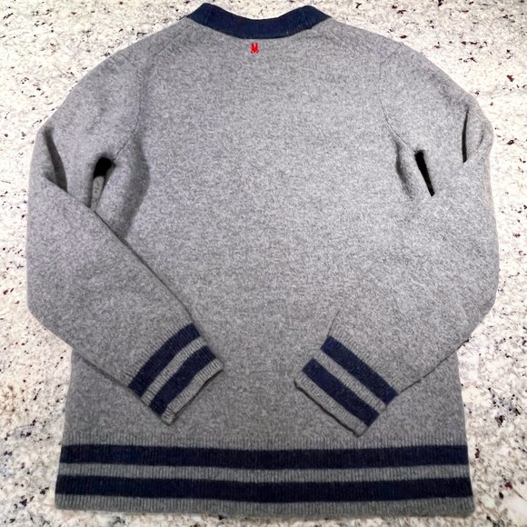 PSYCHO BUNNY Fulton Cardigan Sweater 498, Heather Grey Storm Skull Bunny, Unisex - Picture 3 of 16